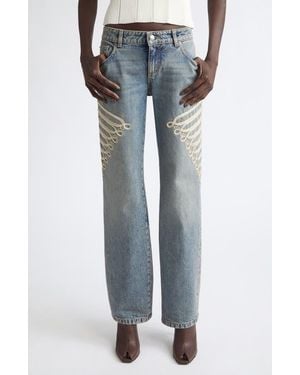 McQueen Embroidered Bootcut Jeans - Blue