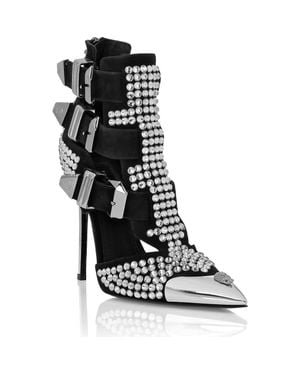 Philipp Plein Suede Strass Sandals High Heels Skull - Black