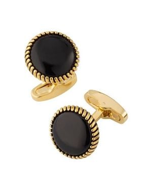 Link Up Round Cufflinks With Texture Border - Metallic