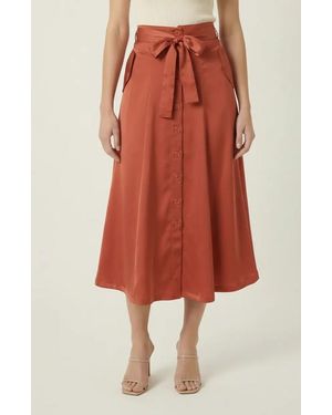 Modenaire Midi Skirt With Button Front Detail - Red