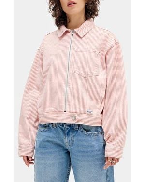 BDG Yuri Stripe Cotton Canvas Zip Jacket - Blue