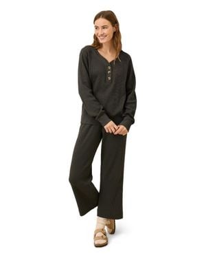 Pact Thermal Waffle Henley Pullover - Black