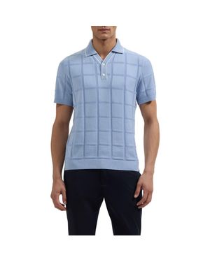 Bugatchi Grid Short Sleeve Cotton & Modal Sweater - Blue