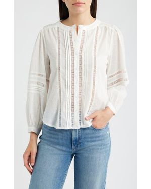 ZOE AND CLAIRE Lace Inset Clip Dot Cotton Top - White
