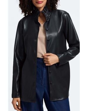 Foxcroft Carolina Faux Leather Button-Up Shirt Jacket - Black
