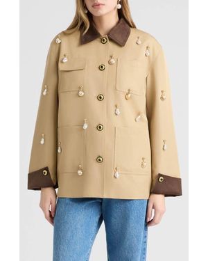 NVLT Faux Pearl Charm Detail Twill Jacket - Blue