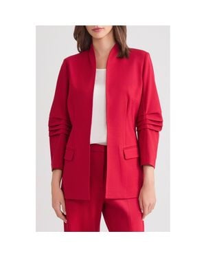 Misook Ruched Sleeve Ponte Jacket - Red