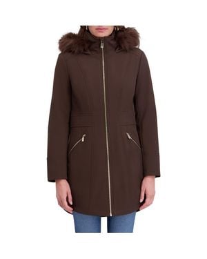 Kensie Shelled Faux Fur Trim Hooded Parka - Brown