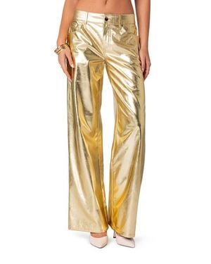 Edikted Metallic Faux Leather Pants - Yellow