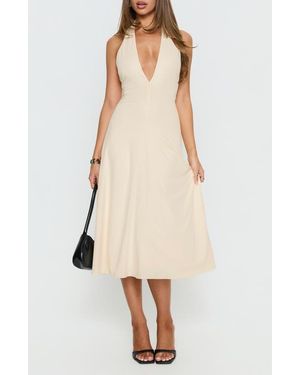 Princess Polly Morganne Plunge Halter Midi Dress - Natural