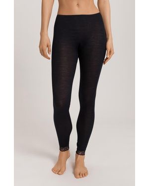 Hanro Lace Trim Merino Wool & Silk Rib Leggings - Black