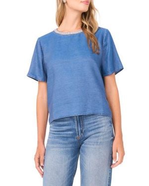 Vince Camuto Bead Detail Chambray Top - Blue