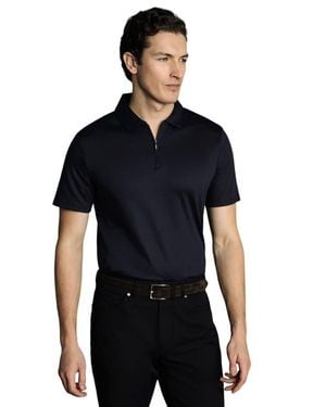 Charles Tyrwhitt Plain Short Sleeve Zip Jersey Polo - Blue