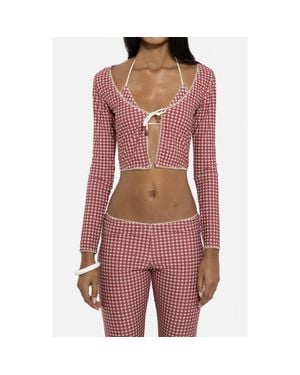 Jaded London Gingham Tie Front Picot Trim Crop Cardigan - Red