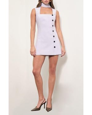 Maude Club Tommy Mock Neck Sash Button-Up Minidress - White