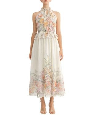 Arose Studio Celeste Placed Floral Dress - Natural