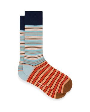 Paul Smith Stripe Cotton Blend Dress Socks - Blue