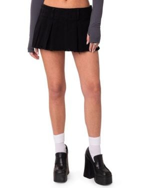 Edikted Low Rise Cotton Denim Mini Skort - Black