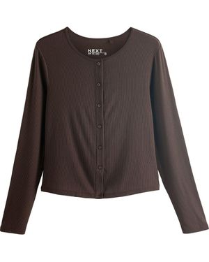 Next Rib Button-Up Cardigan - Brown