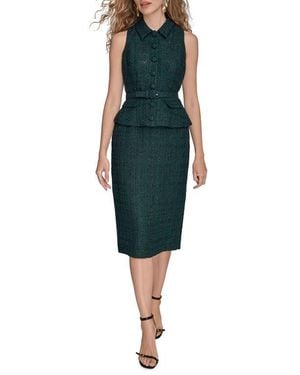 Donna Karan Tweed Top & Midi Skirt Set - Green