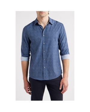 W.r.k. Trim Fit Mélange Performance Button-Up Shirt - Blue