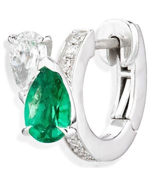 Repossi Serti Sur Vide Diamond & Emerald Single Hoop Earring - White