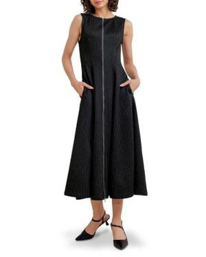 FREEMARKET Pinstripe Zip Front Midi Dress - Black