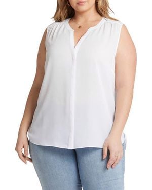 NYDJ Print Sleeveless Pleat Back Top - White