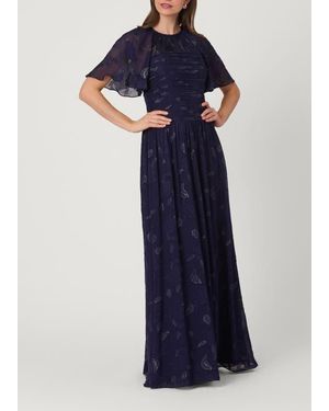 Shoshanna Midnight Lurex Clip Chiffon Serafina Dress - Blue