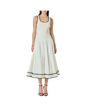 Endless Rose Smocked Drop Waist Midi Dress - White