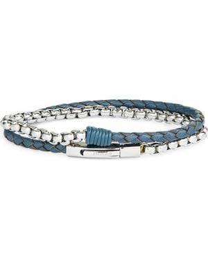 Jonas Studio Braided Leather & Chain Double Wrap Bracelet - Blue
