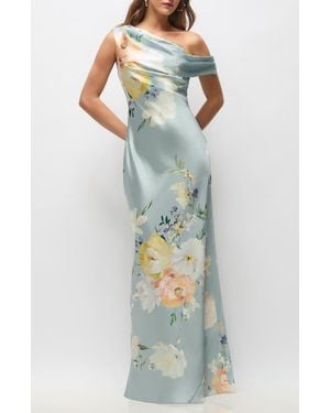 After Six Liv Print One-Shoulder Gown - Blue