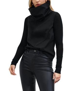 MARCELLA Atlantic Turtleneck Mixed Media Top - Black