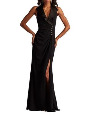 Tadashi Shoji Sleeveless Crepe Tuxedo Gown - Black