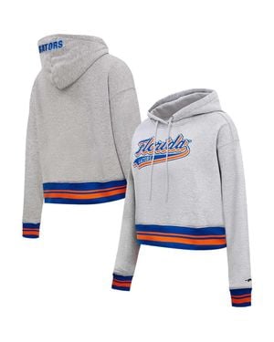 Pro Standard Florida Gators Script Tail Fleece Cropped Pullover Hoodie - Blue