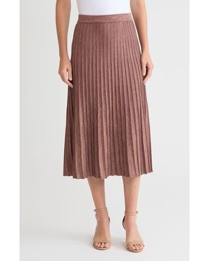 Misook Lurex A-Line Soft Ribbed Knit Midi Skirt - Red