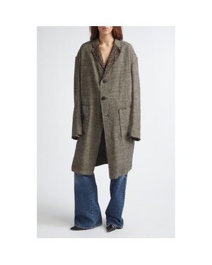 R13 Reversible Raw Cut Linen & Virgin Wool Longline Jacket - Gray