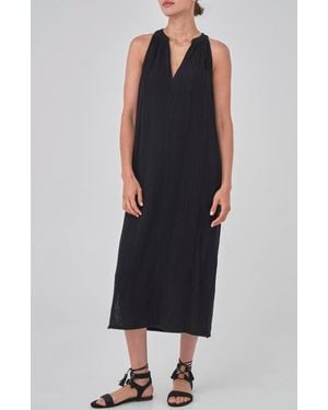 ocean + main Sleeveless Gauze Midi Dress With Pockets - Black