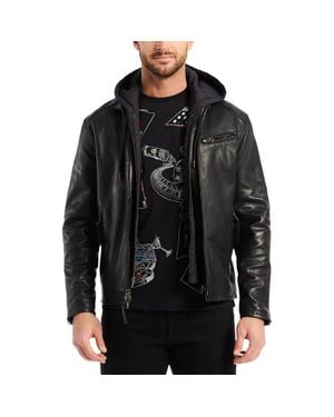 Robert Graham Cedro Leather Moto Jacket With Removable Quilted Bib - Black