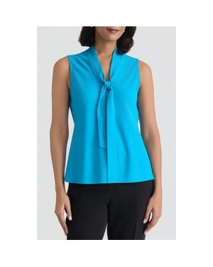 Kasper Sleeveless Tie Front Top - Blue