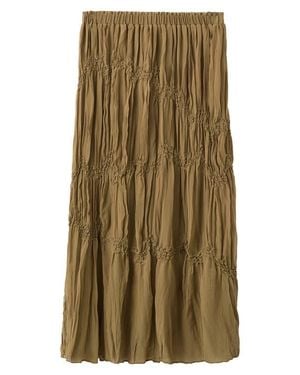 Mango Beaded Shirred Mid Rise Tiered Maxi Skirt - Natural