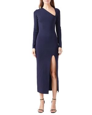 Endless Rose Asymmetric Neck Long Sleeve Sweater Dress - Blue