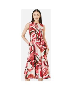 Yumi' Swirl Print Midi Dress - Red