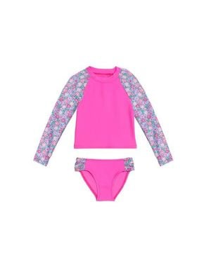 Aqua Green Toddlers Longsleeve Rashguard 2-Piece Swimwear Set - Pink