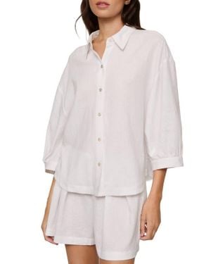 Eberjey Relaxed Linen Blend Button-Up Sleep Shirt - White