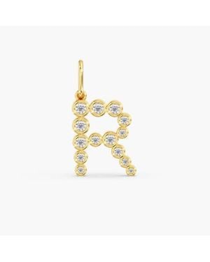 Everlee Bezel Letter R Lab Diamond Charm - Metallic