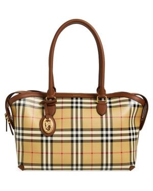 Burberry Small Check Coated Canvas Zip Tote - Brown