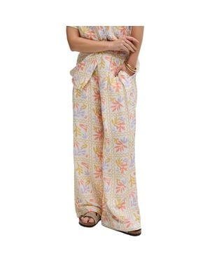 Raffya Matisse Wide Leg Patchwork Floral Print Trouser - Natural