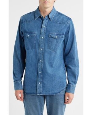 Schott Nyc Cotton Denim Western Shirt - Blue