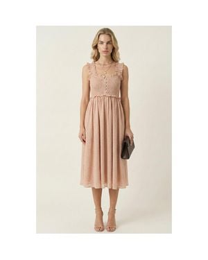 Modenaire Smocked Ruffle Straps Midi Dress - Natural